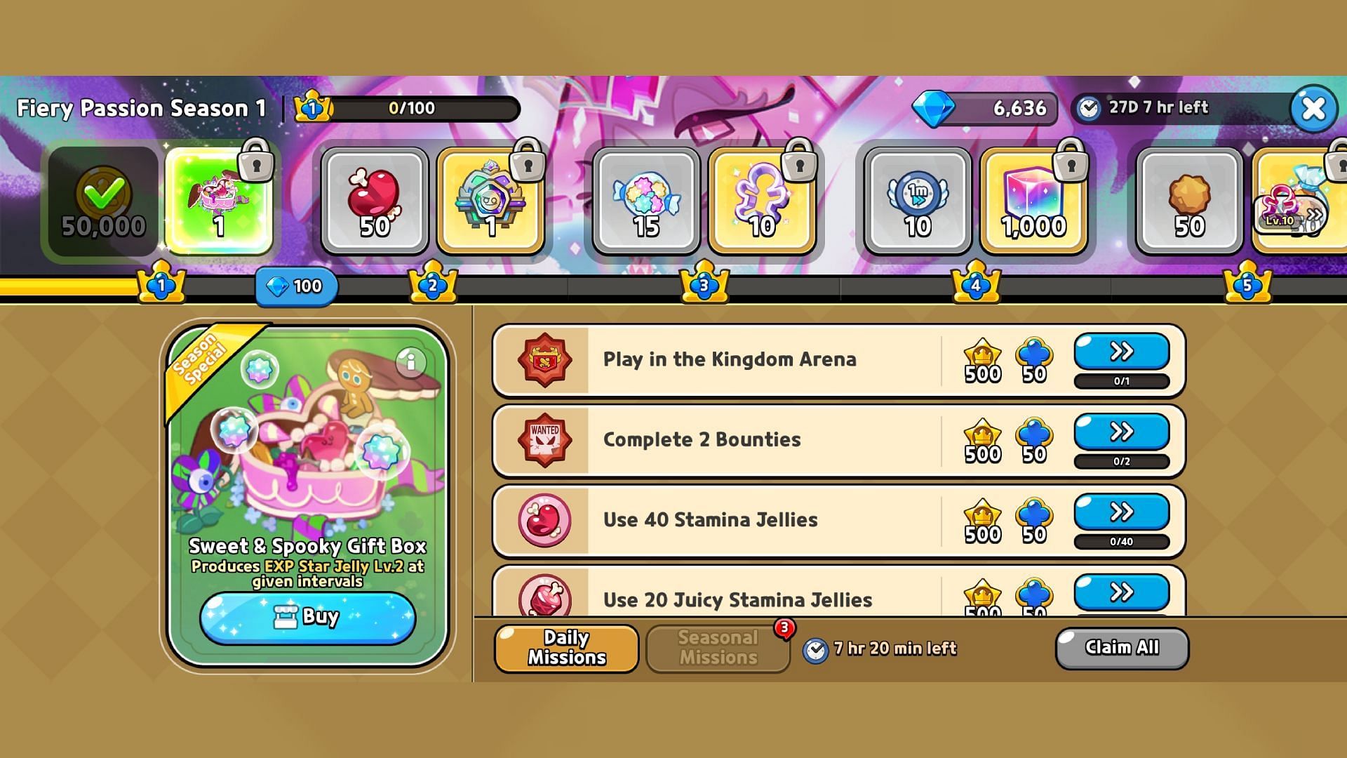 A few missions and rewards of the June 2025 Pass (Image via Devsisters)